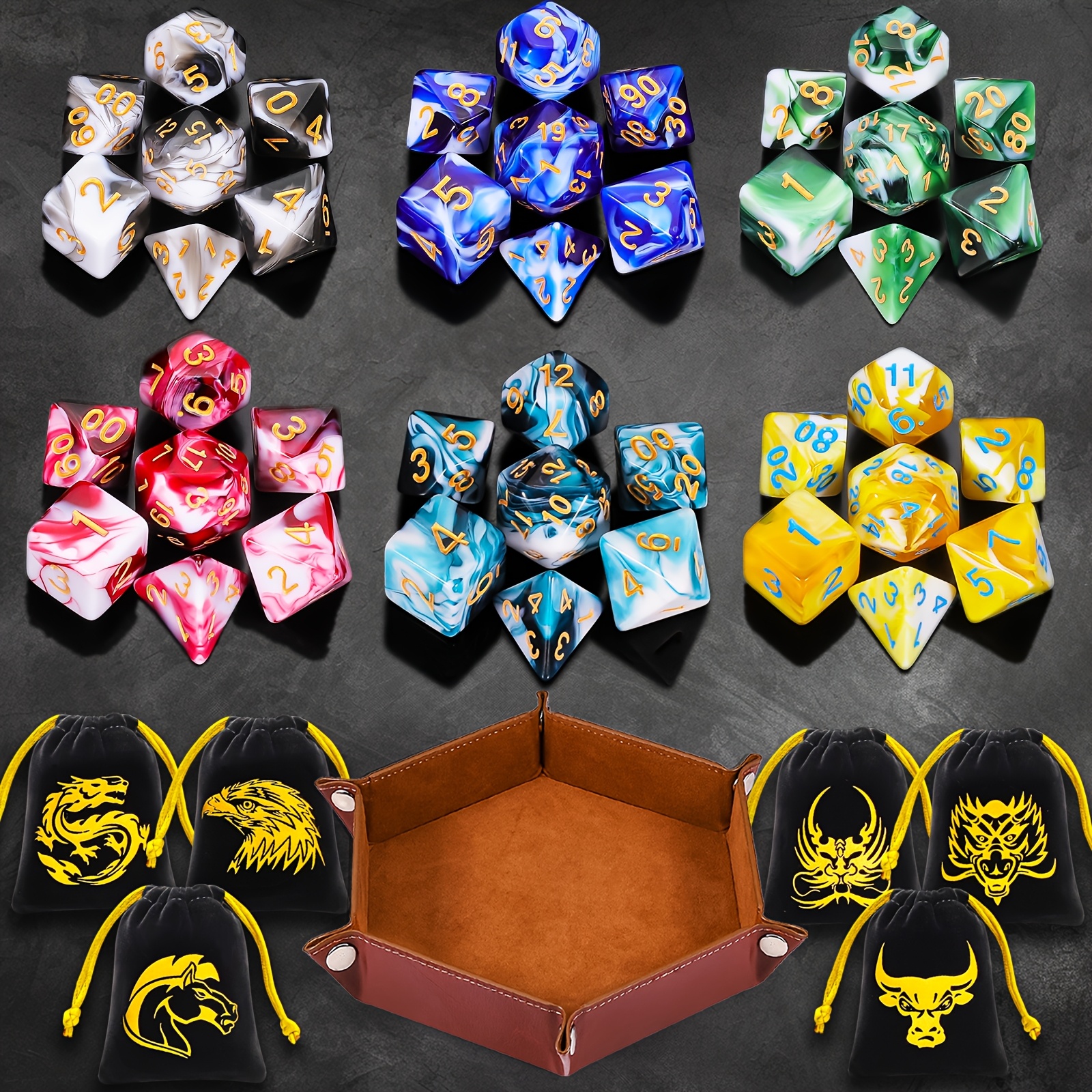 DND Multi-Faceted Dice Set with Drawstring Bags